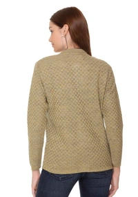 CLAPTON Women Round Neck Mustered Full Sleeve Wool Cardigan - M, Mustered, Wool, Pack of1